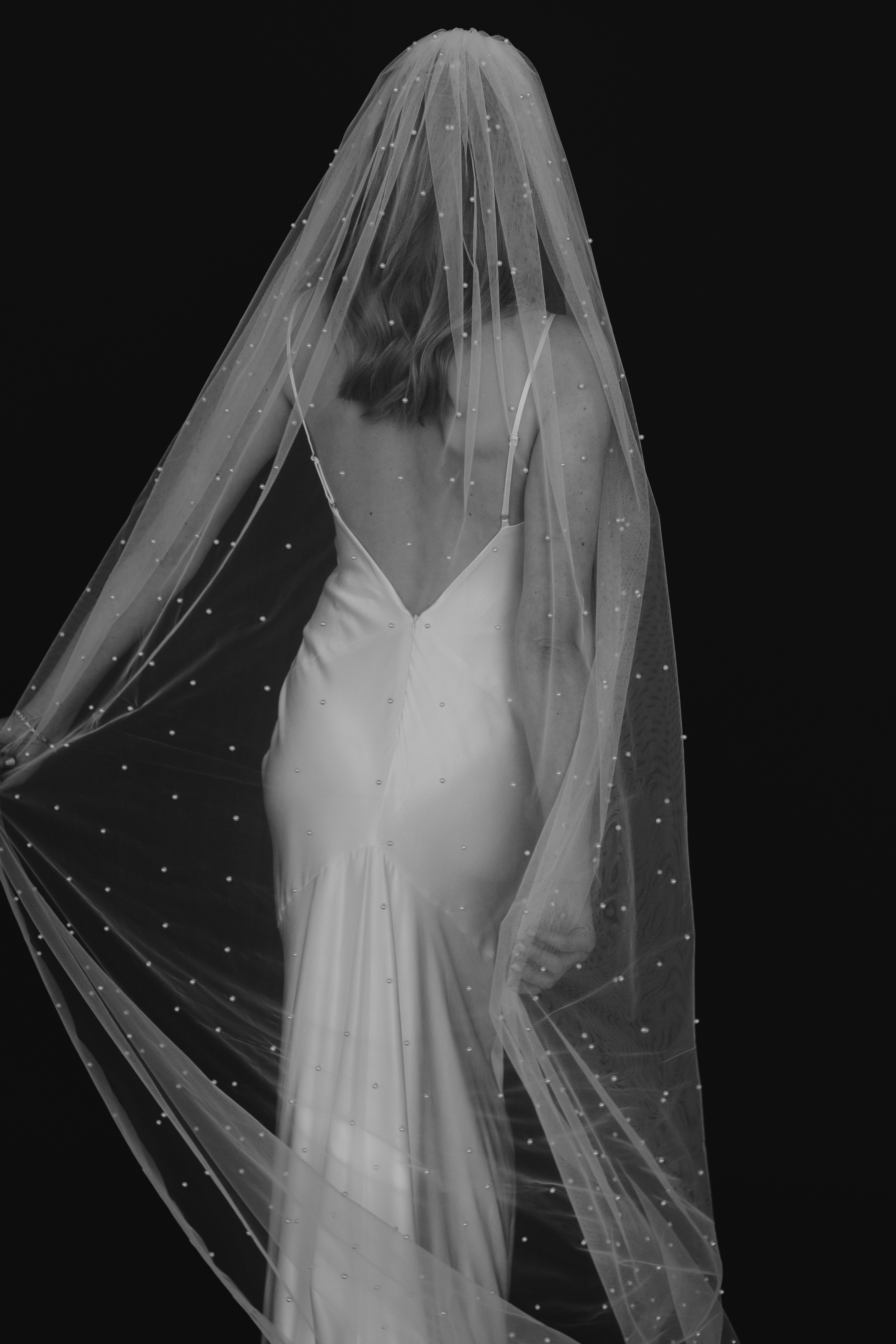 white wedding dress black veil Jackson Veil