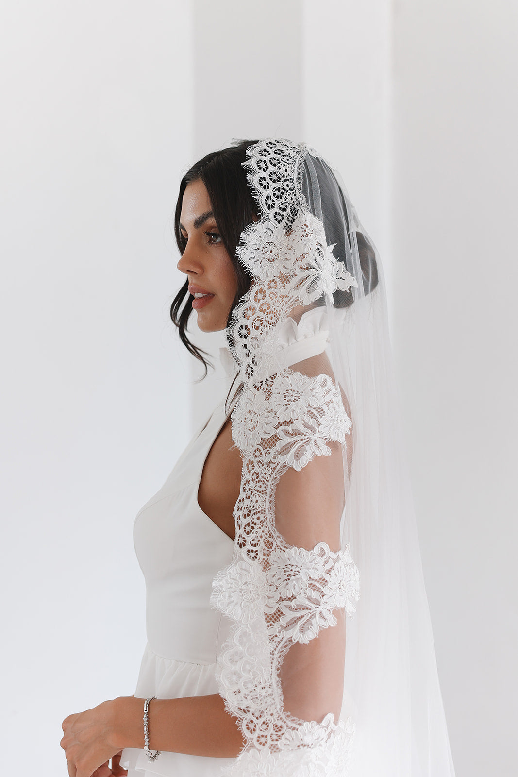 Untamed Petals Juliette Mantilla Veil | Lace Mantilla Bridal Veil | Ivory Untamed Petals Juliette Mantilla Veil | Lace Mantilla Bridal Veil | Ivory