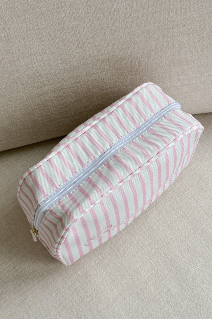 Bride Striped Cosmetic Bag - Pink
