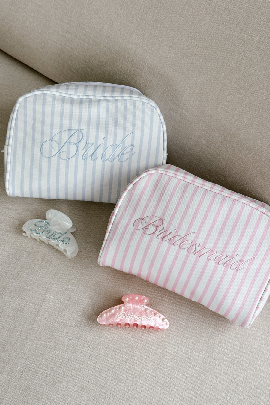 Bride Striped Cosmetic Bag - Blue