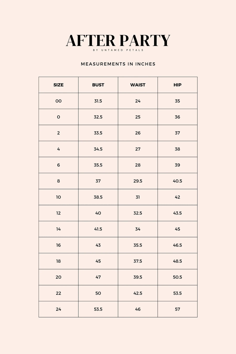mini dress size chart Size Charts Glass Slipper Formals