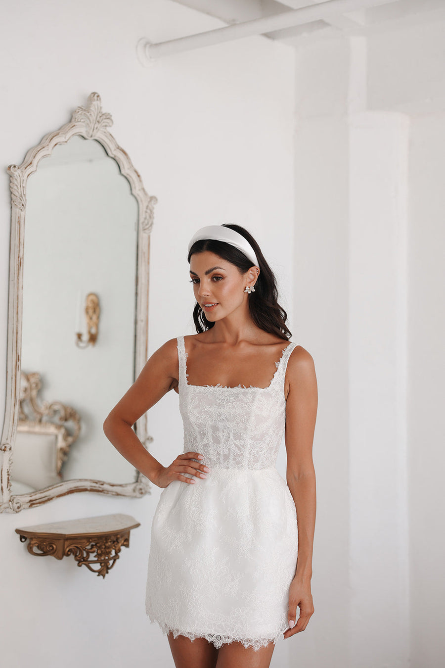 camille lace cross back mini dress - cream/black Camille Lace Cross Back Midi Dress in Cream Black Shona Joy
