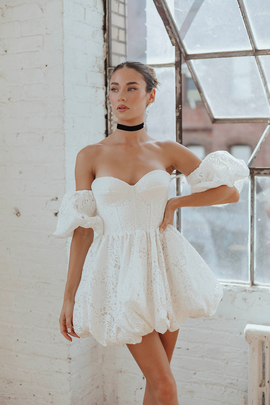 mini dress sale Untamed Petals Daria | Strapless Lace Bridal Mini Dress | Elopment Dress | Bubble Skirt