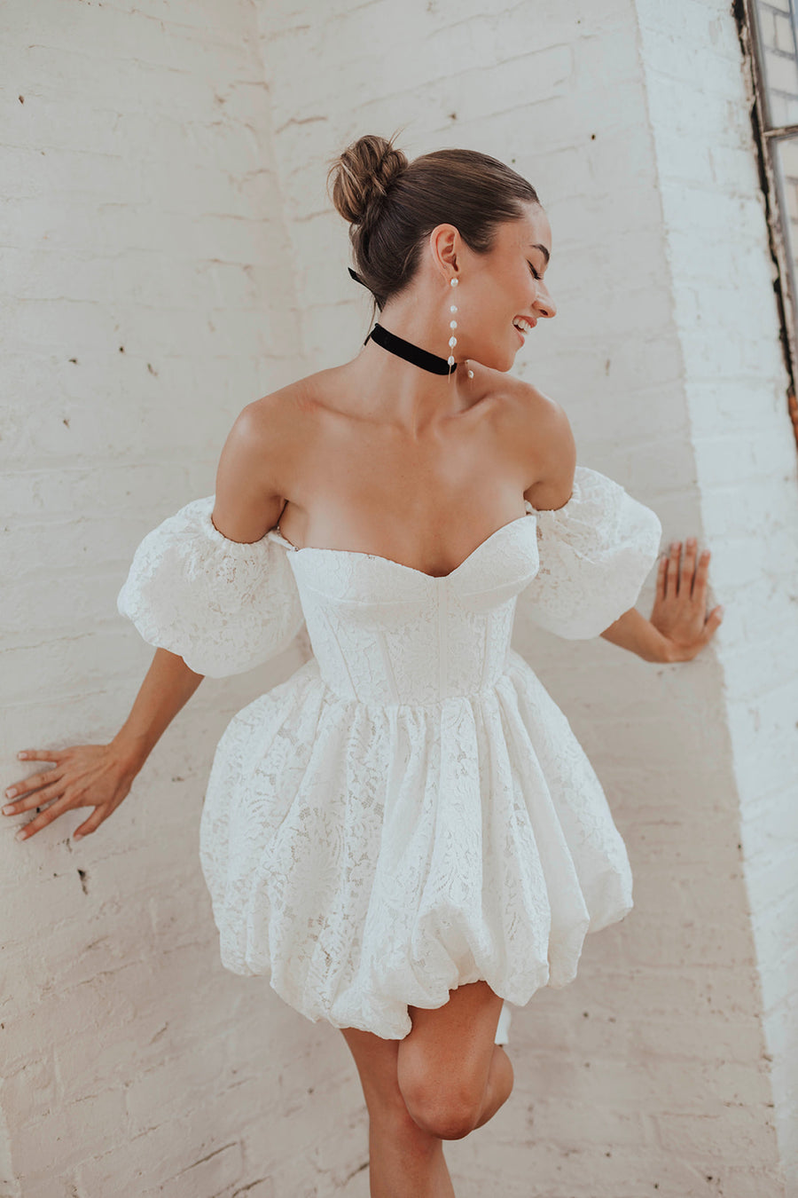 Untamed Petals Daria | Strapless Lace Bridal Mini Dress | Elopment Dress | Bubble Skirt
