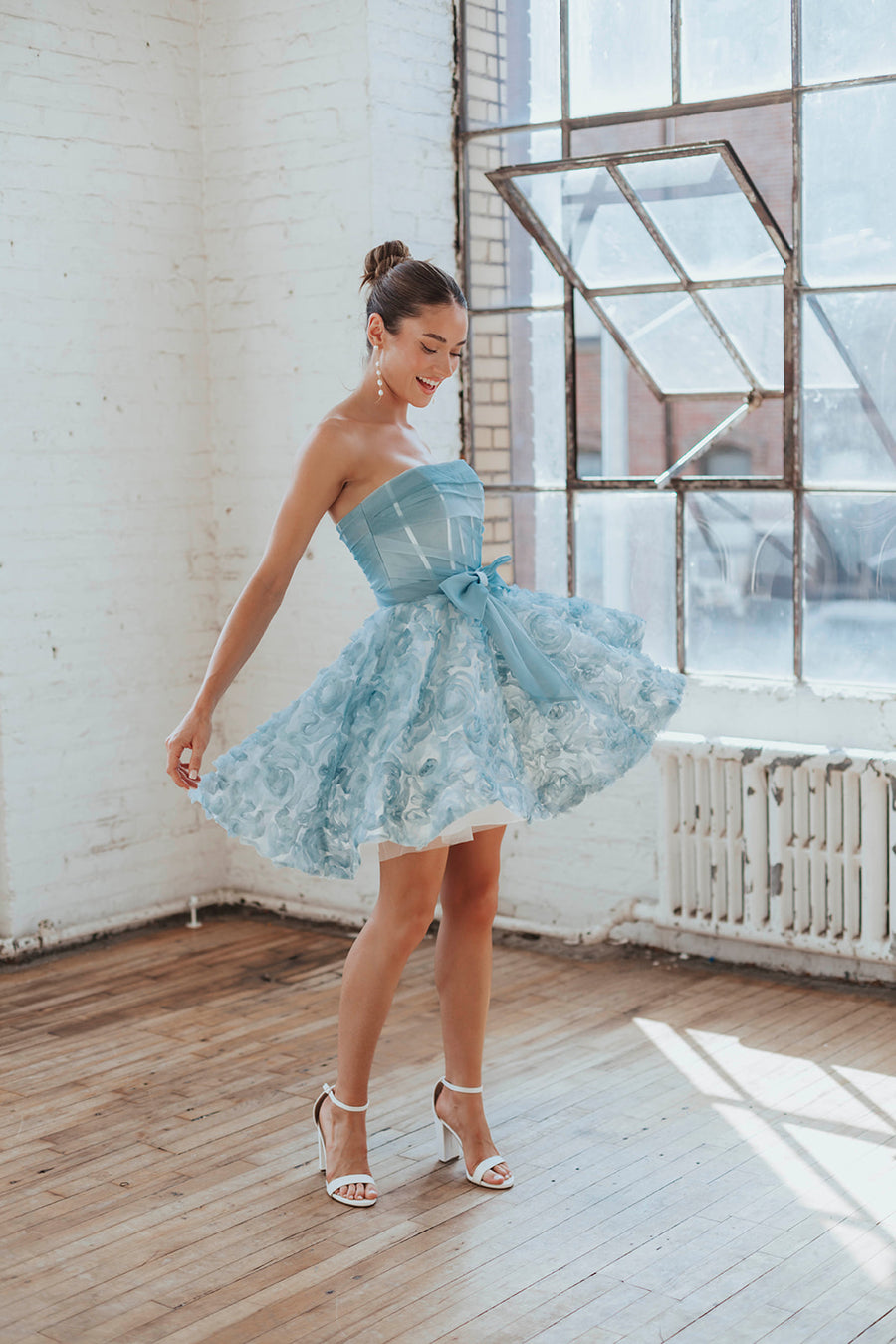 Delancey Bow Mini Dress - Sky Delancey Bow Mini Dress - Sky