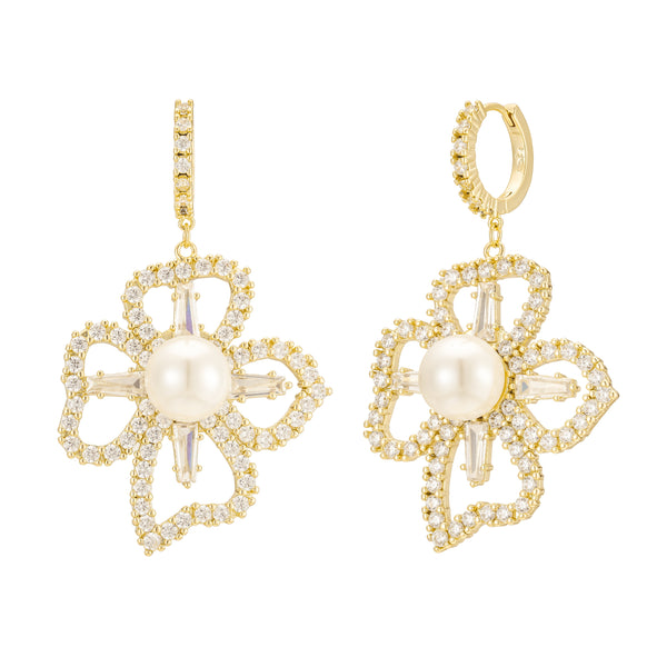 アクセサリー Floral Motif Earrings - clear Holly Pearl & Crystal Flower Drop Earrings – Untamed Petals