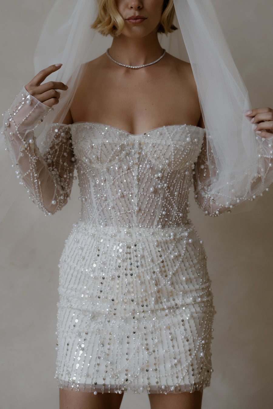 Amalfi Mini Dress Beaded Off-the-Shoulder Bridal Dress | Untamed Petals Amalfi Mini Dress Beaded Off-the-Shoulder Bridal Dress | Untamed Petals