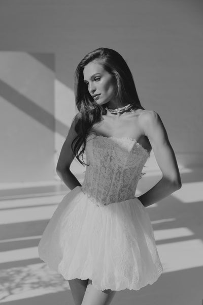 Juliette Mini Dress Strapless Lace Bubble Mini Dress | Untamed Petals Juliette Mini Dress Strapless Lace Bubble Mini Dress | Untamed Petals