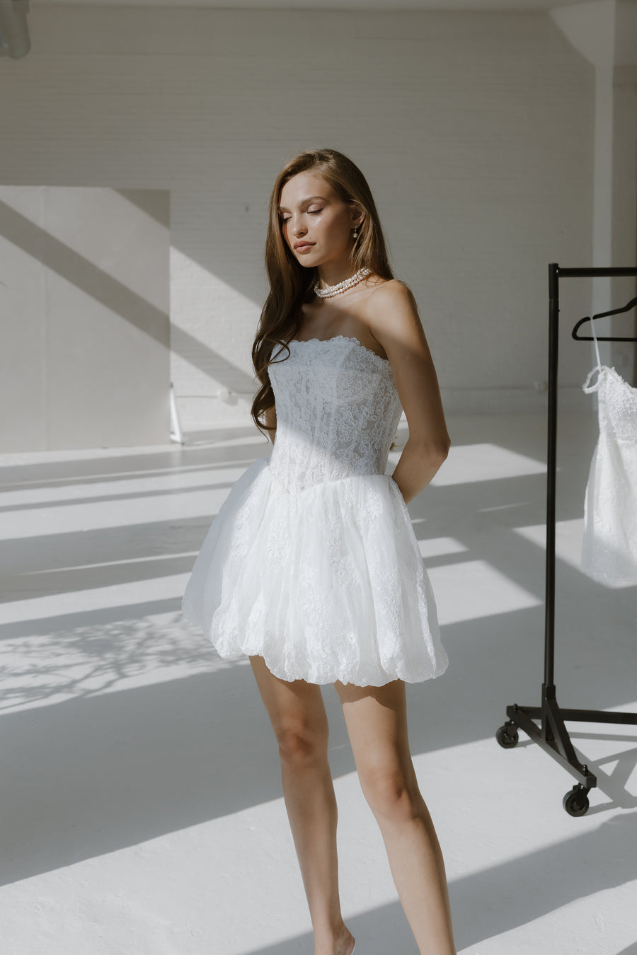 Juliette Mini Dress – Strapless Lace Bubble Mini Dress