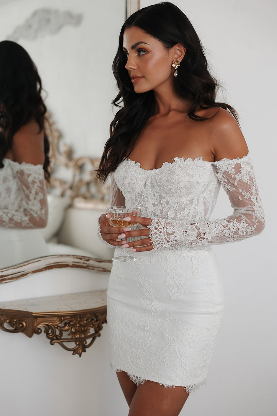 Madeline Off-Shoulder Lace Bridal Mini Dress | Untamed Petals Madeline Off-Shoulder Lace Bridal Mini Dress | Untamed Petals