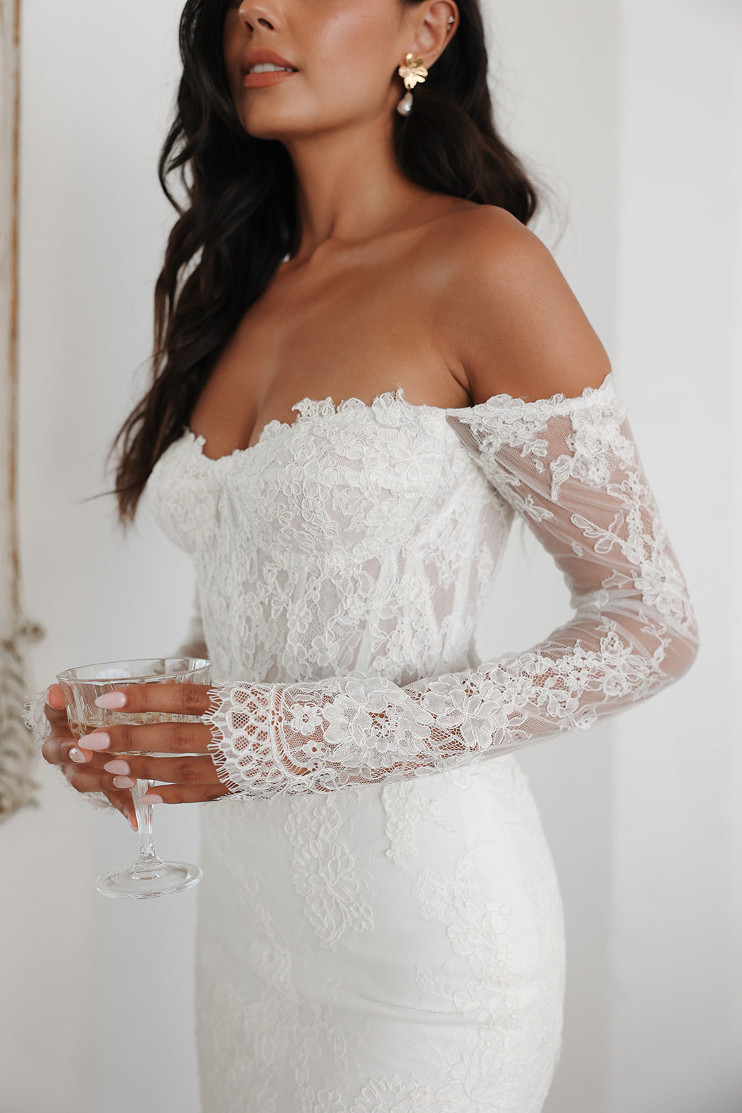 Madeline Off-Shoulder Lace Bridal Mini Dress | Untamed Petals