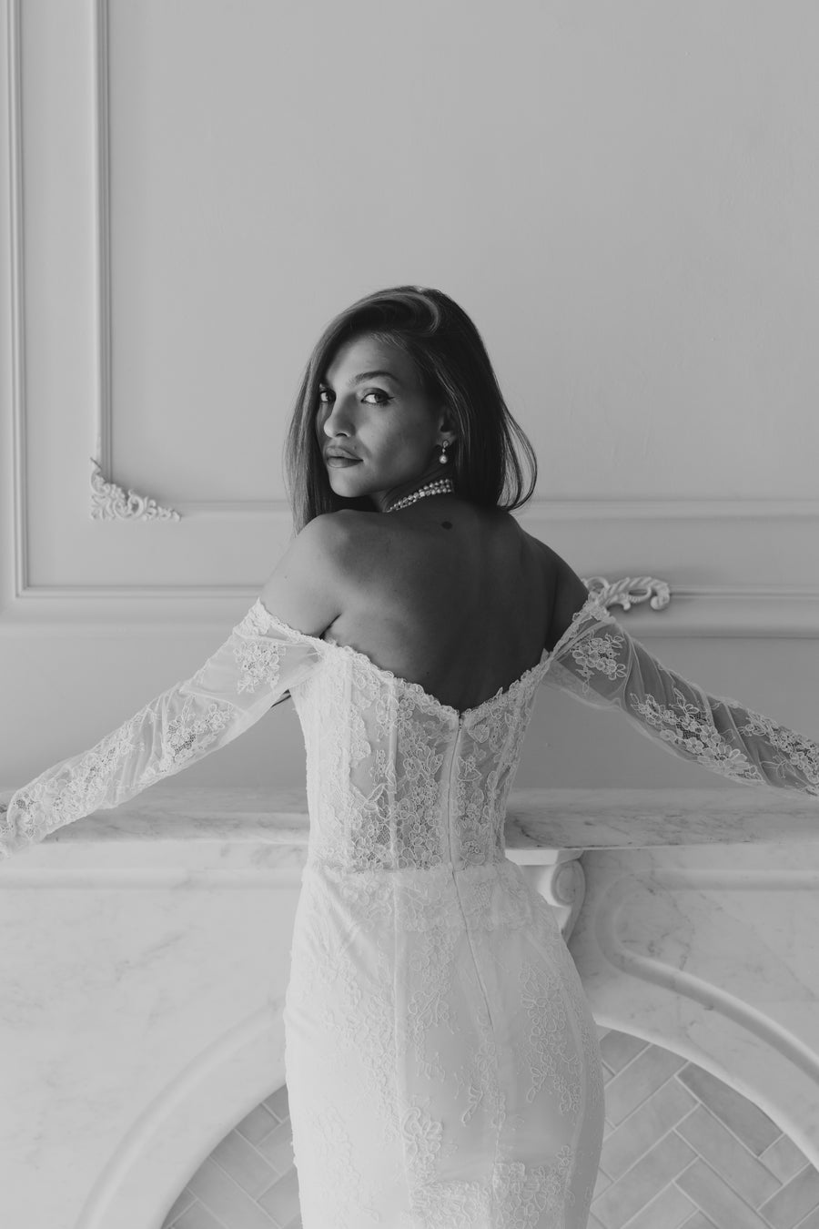 Madeline Off-Shoulder Lace Bridal Mini Dress Madeline Off-Shoulder Lace Bridal Mini Dress