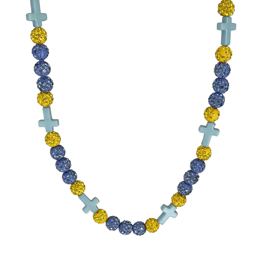 Beacon Faith Drip Beaded Sports Necklace | Light Blue and Yellow