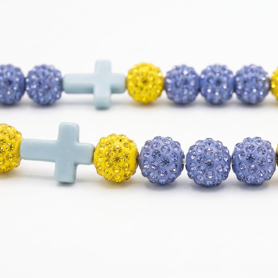 Beacon Faith Drip Beaded Sports Necklace | Light Blue and Yellow