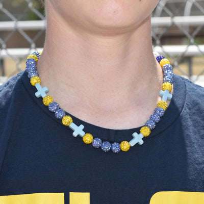 Beacon Faith Drip Beaded Sports Necklace | Light Blue and Yellow