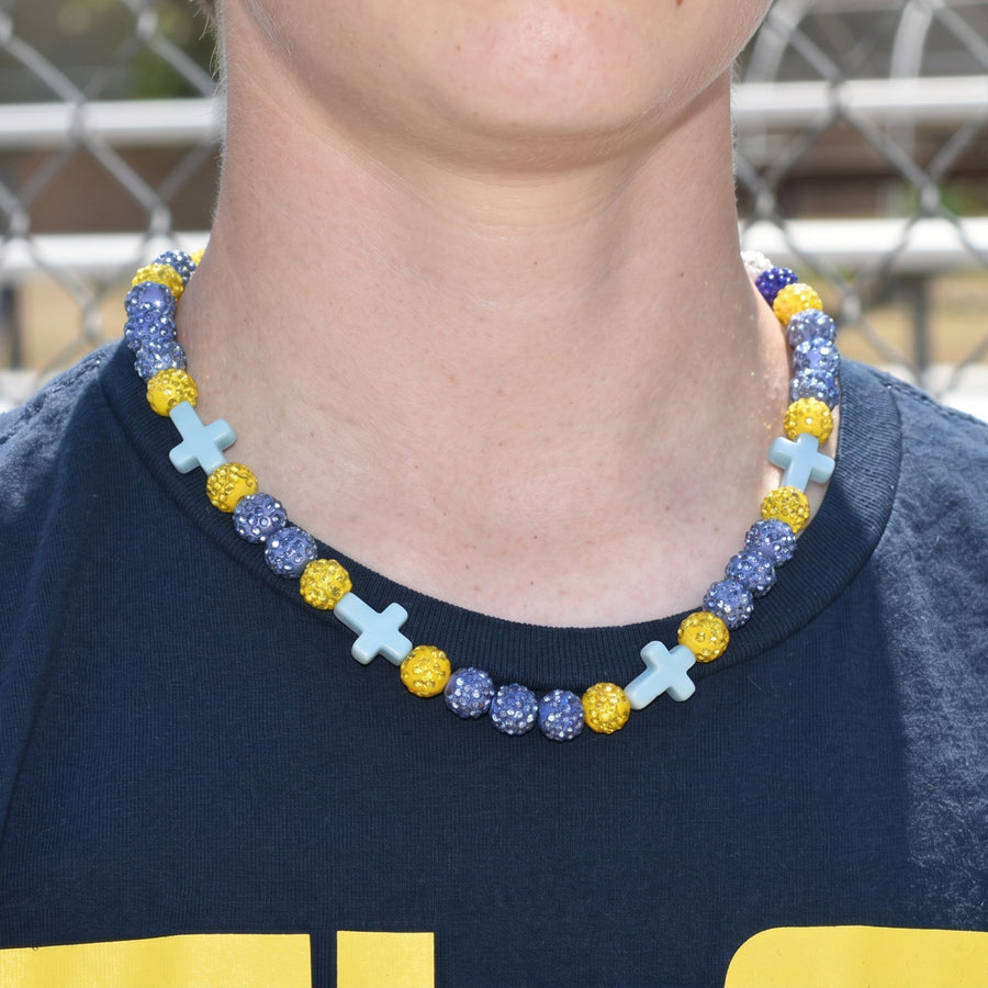 Beacon Faith Drip Beaded Sports Necklace | Light Blue and Yellow