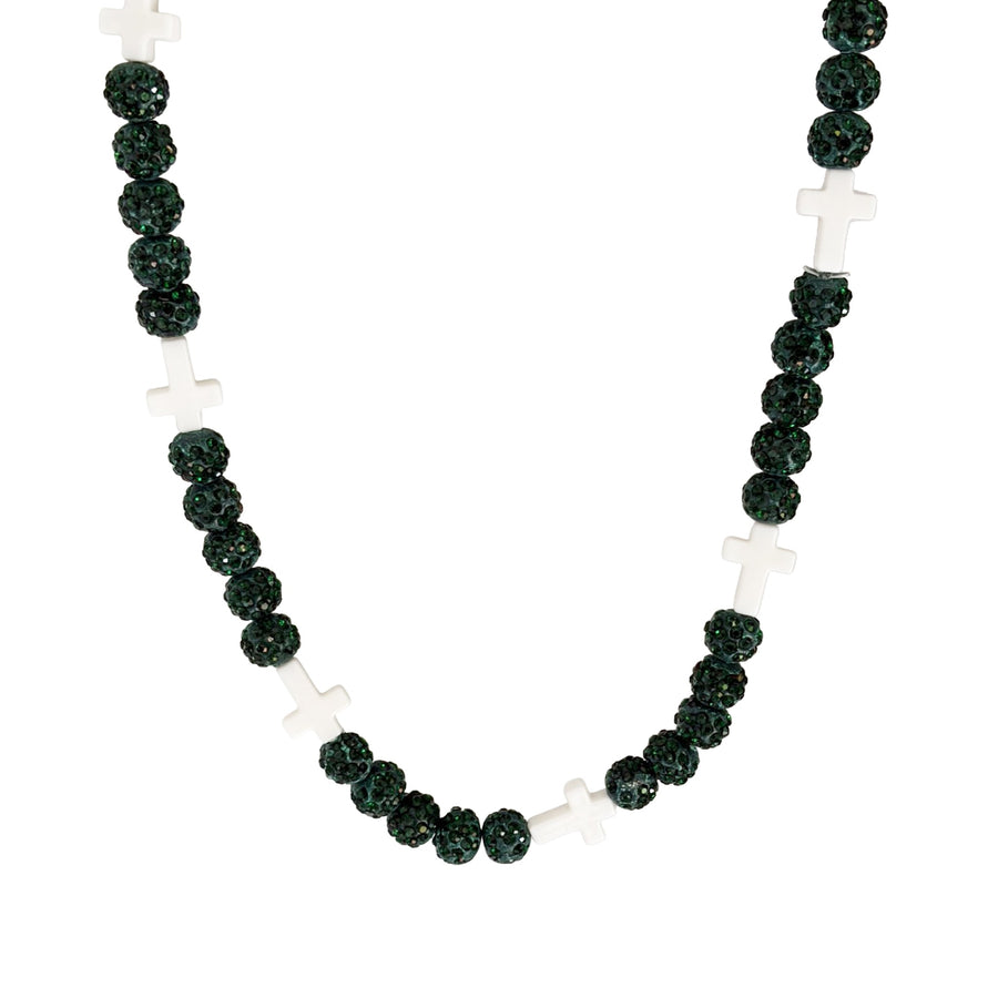 Legacy Faith Drip Beaded Sports Necklace | Dark Green & White