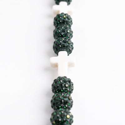 Legacy Faith Drip Beaded Sports Necklace | Dark Green & White