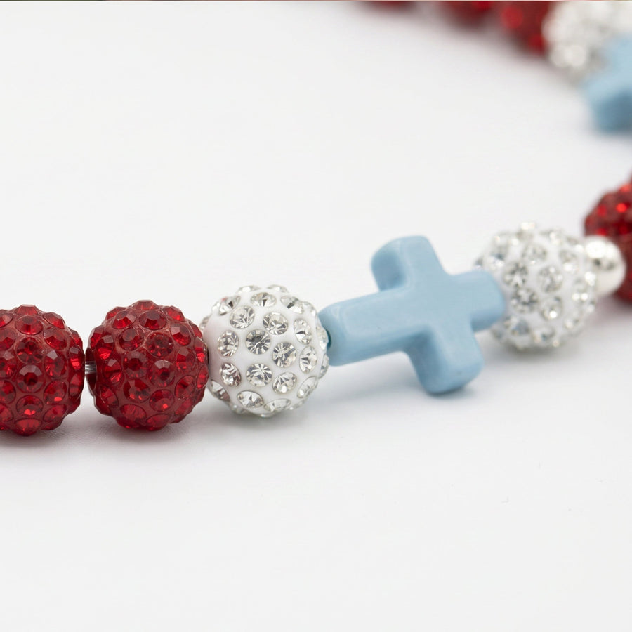 Resolve Faith Drip Beaded Sports Necklace | Red, White & Light Blue