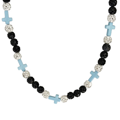 Anchor Faith Drip Beaded Sports Necklace | Light Blue, Black & White