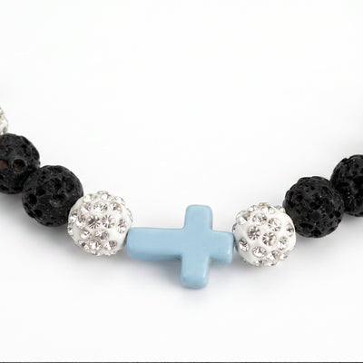 Anchor Faith Drip Beaded Sports Necklace | Light Blue, Black & White