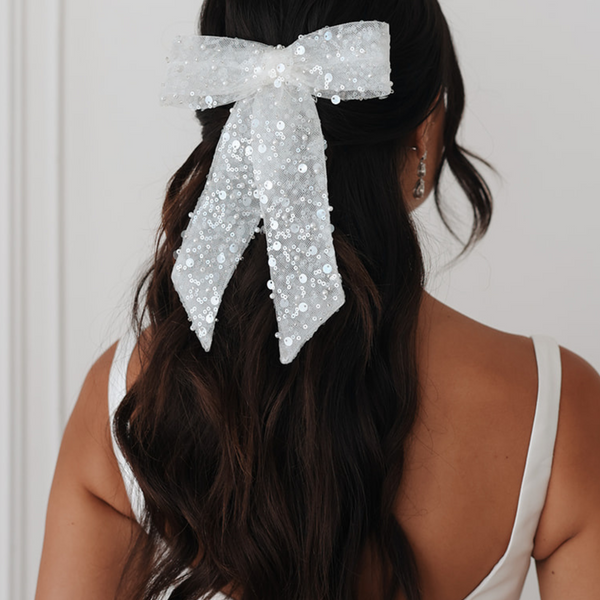 Untamed Petals Emma Bow Barrette | Clip in White Bow Veil for Brides Emma Bow – Untamed Petals main image 4