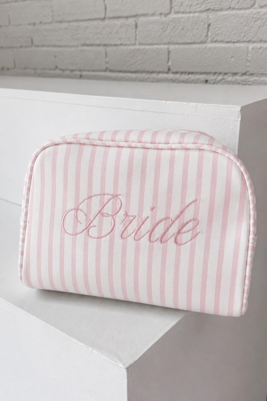 Bride Striped Cosmetic Bag - Pink