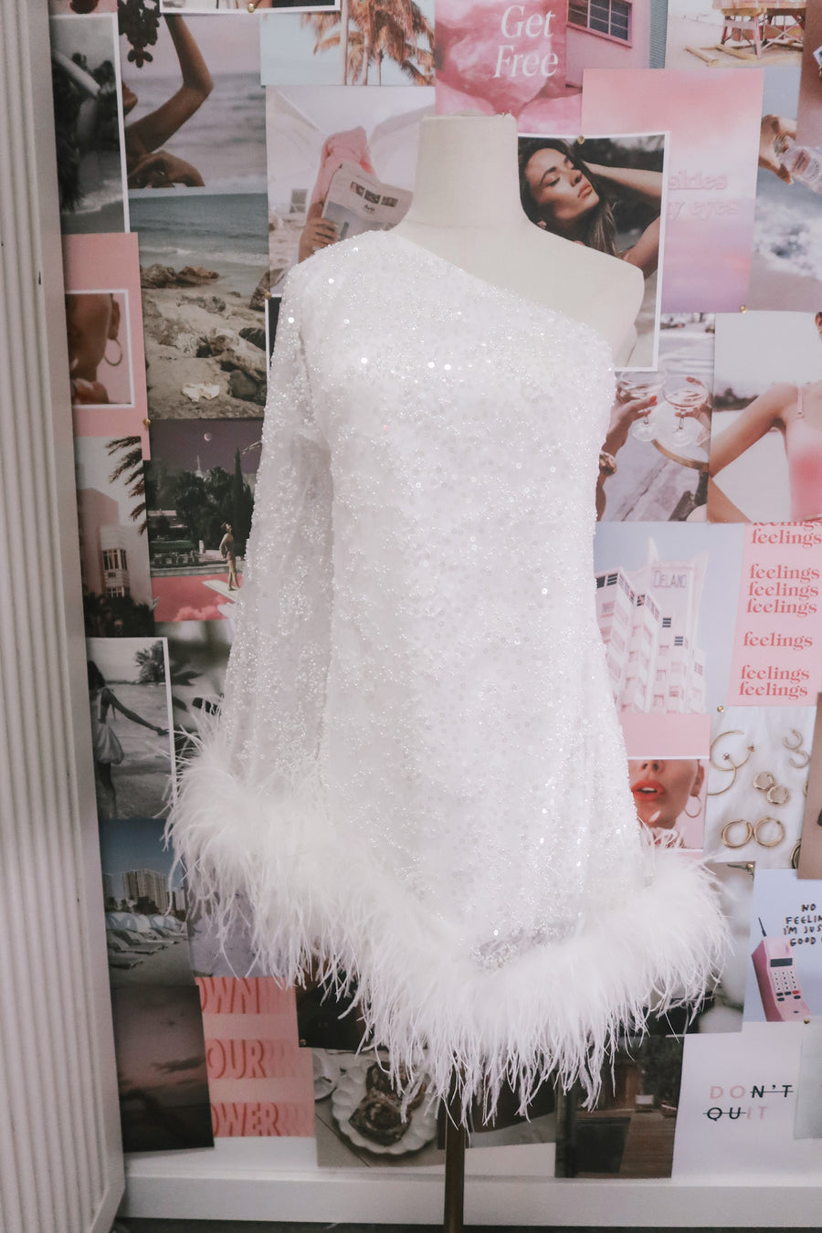 One Shoulder Sparkle Feather Dress - SAMPLE SALE