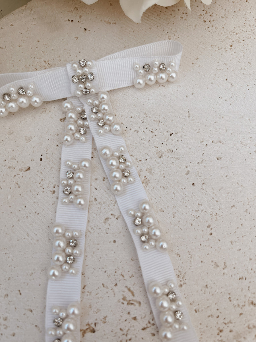 Crystal Pearl Ribbon Bow 2 - SAMPLE SALE