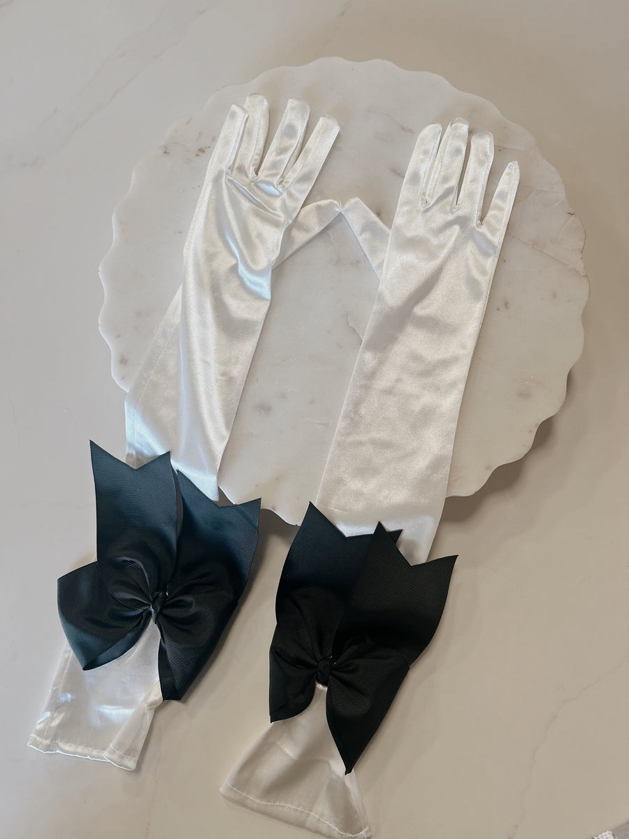 Satin Gloves with Black Bow - SAMPLE SALE