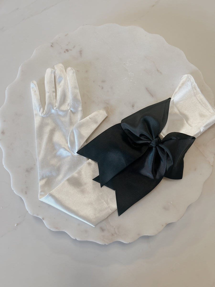 Satin Gloves with Black Bow - SAMPLE SALE