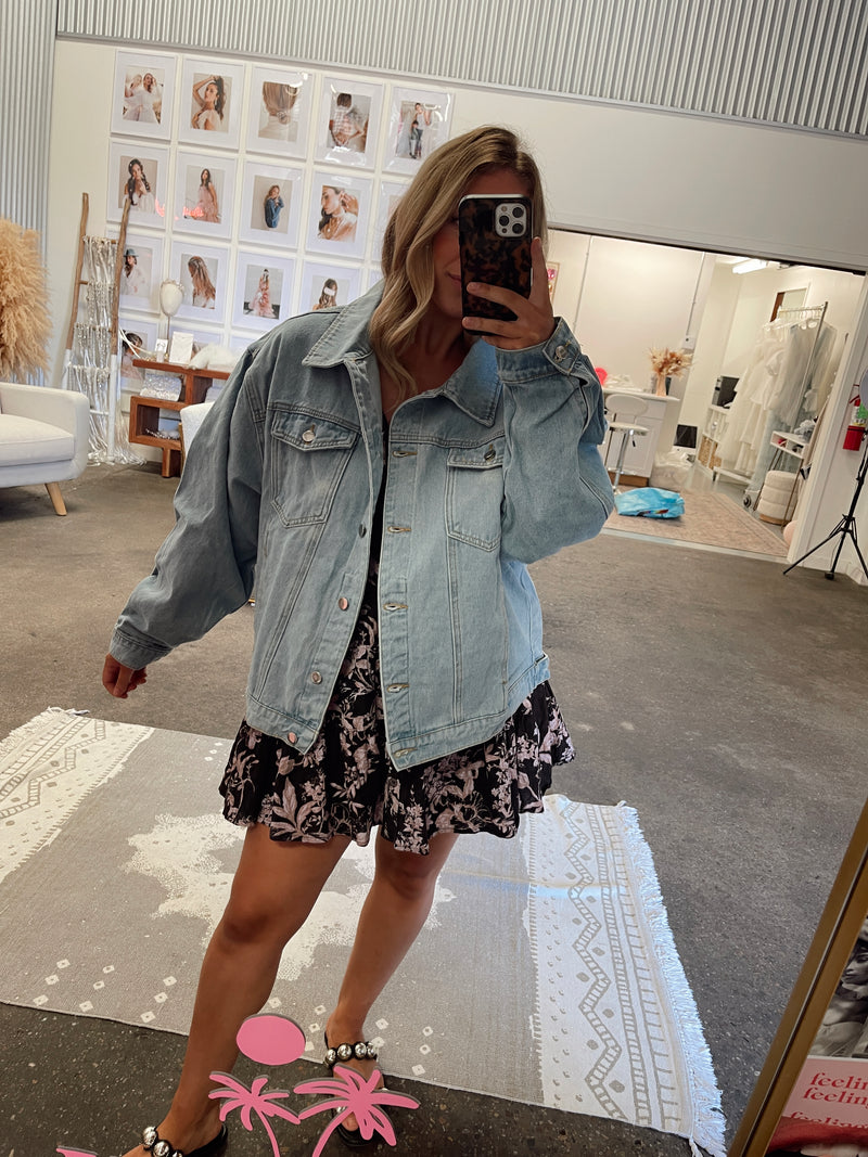 Oversized Pearl Patch Jacket - Plus Size