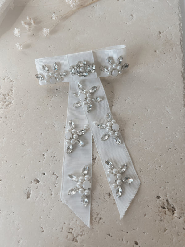 Crystal and Pearl Ribbon Bow 4 - SAMPLE SALE