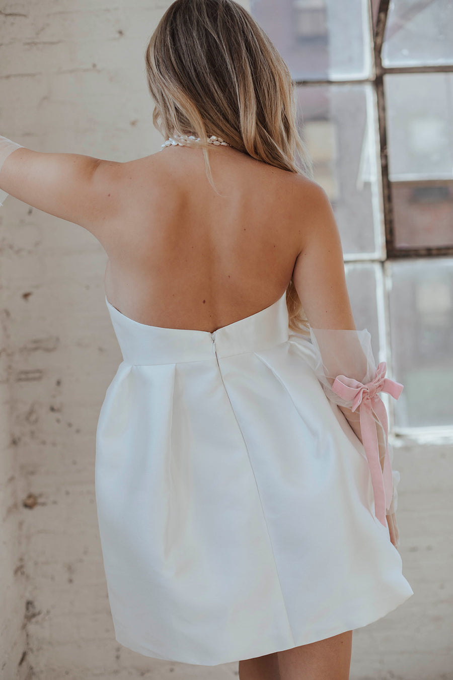 Tiffany Bow Mini Dress - Ivory Untamed Petals Tiffany Bow Mini Dress - Ivory Untamed Petals