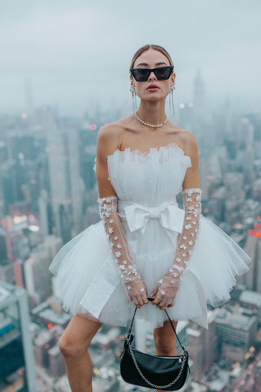 dress with sheer gloves Sheer Fascination Blue Strapless Embroidered Lace Maxi Dress With Gloves, Blue XS