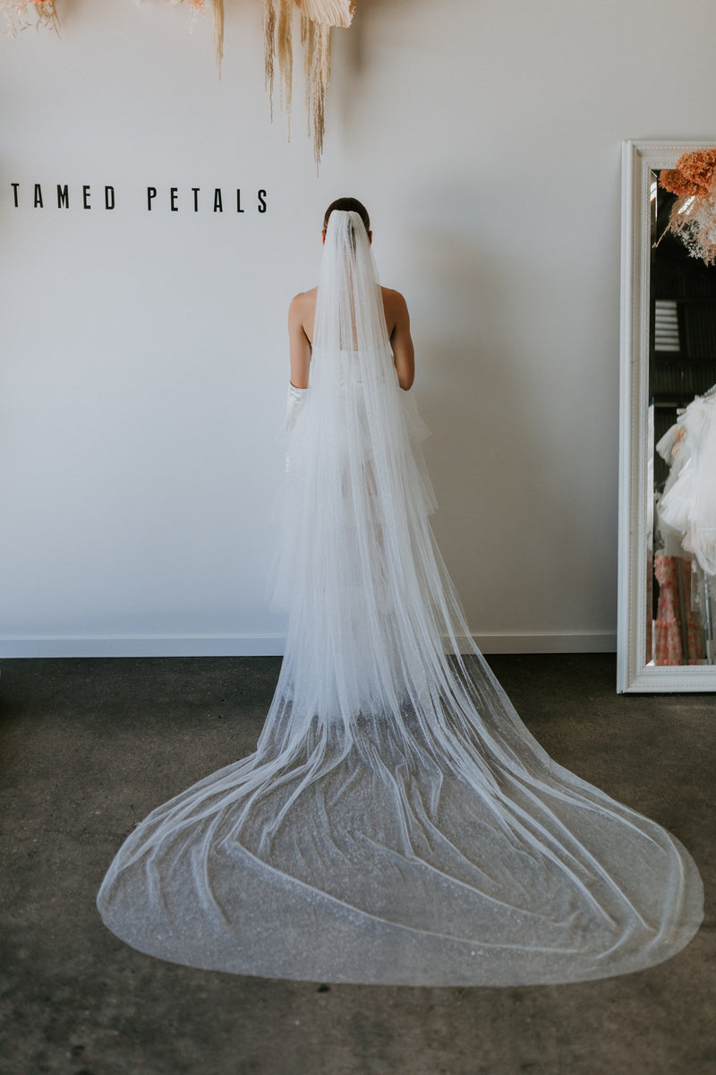 Isla - two layer floor length veil with a cut edge & scattered pearls