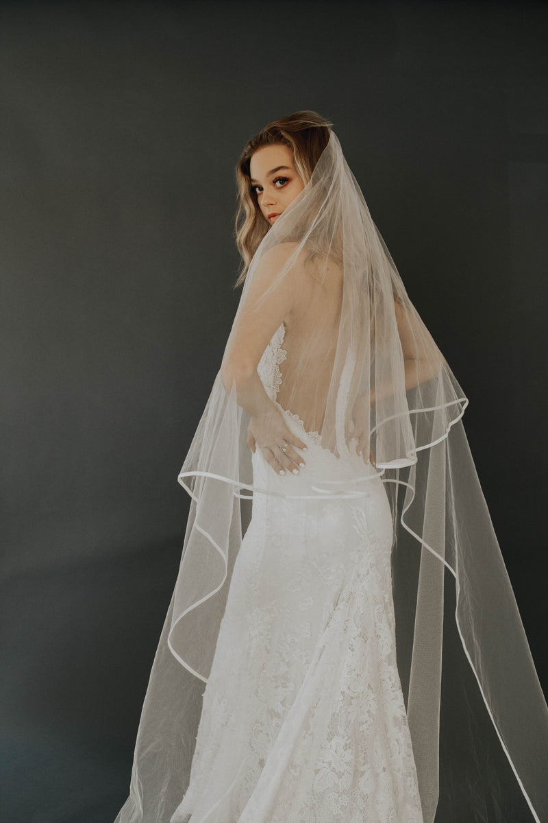 Extra Full Two Tier Cathedral Wedding Veil with Raw Edge