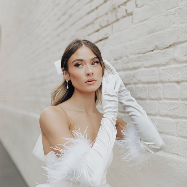white dress gloves for ladies Long bridal gloves with lace applique - Sheer florals French lace Long gloves