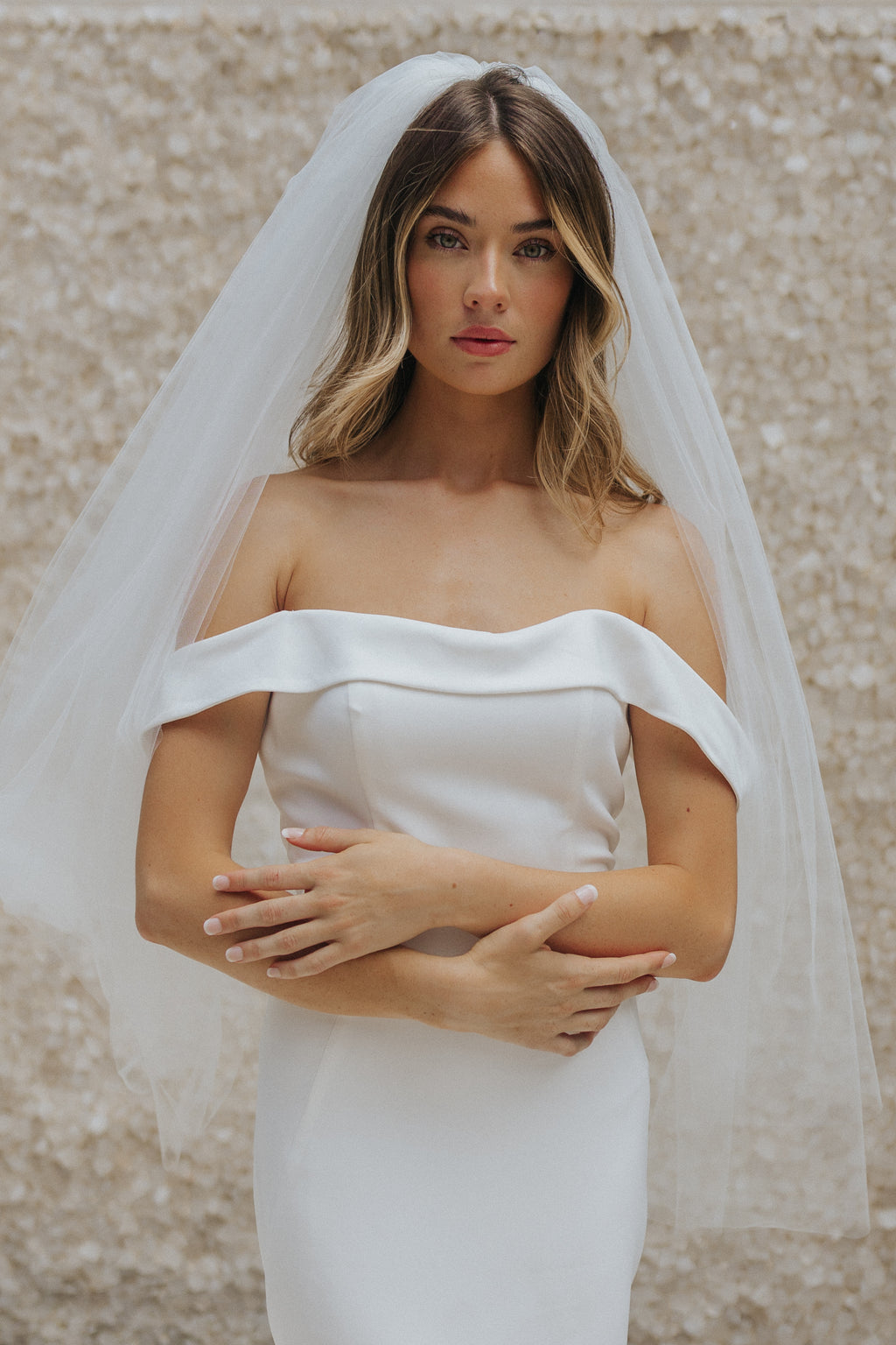 Off-the-Shoulder Mikado Trumpet Wedding Dress